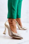 Fashionable Leather Pumps Lewski Shoes 3181 Gold