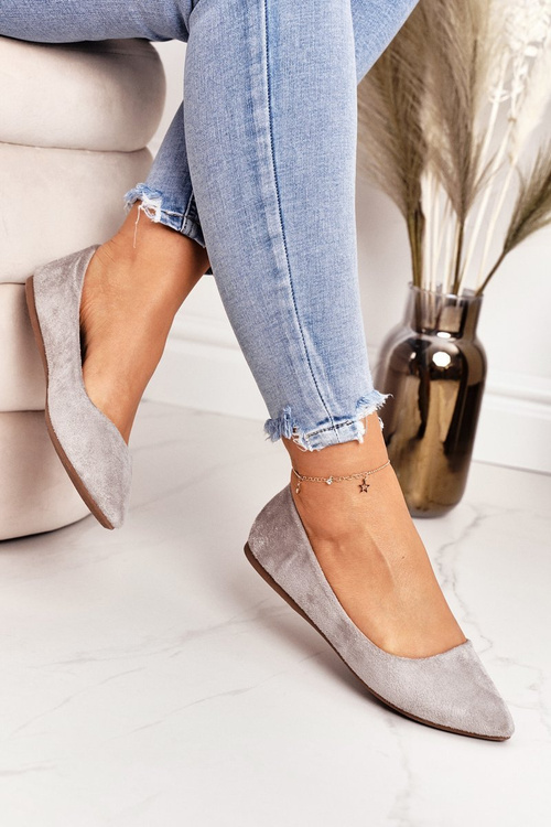 Delicate Suede Pointed Ballerinas Grey Dermeno