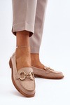 Women's Suede Moccasins with Beige Decoration Echonesa