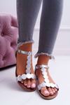 Women's Flat Leather Sandals Silver Nicole 2403 Melbourne