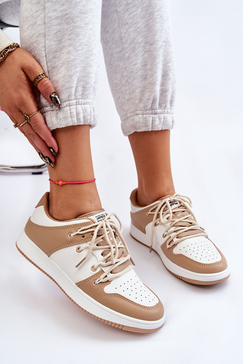 Buty Sportowe Damskie Klasyczne Podwójnie Sznurowane Biało-Beżowe Jella