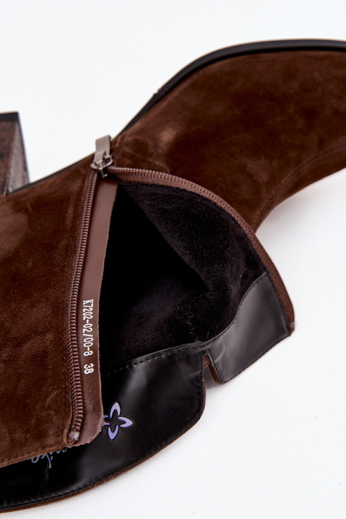 Leather Suede Women's Ankle Boots on Heel Maciejka K7202-02 Chocolate