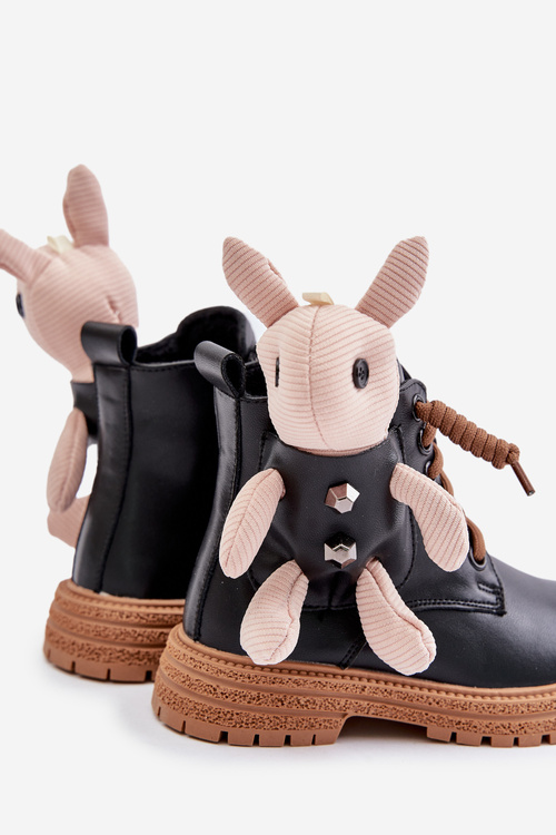 Leather Insulated Children's Boots With Zipper And Bear Black Vinceza 36261