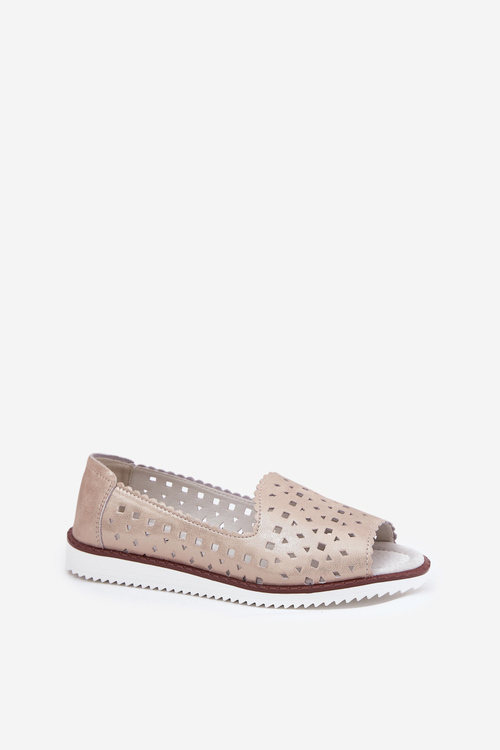 Leather Perforated Ballet Flats With Open Toes S.Barski LR51-922 Beige