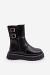 Children's Leather Boots with Buckles Black Chloraia