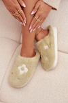 Furry slippers with flowers pistachio Selinne
