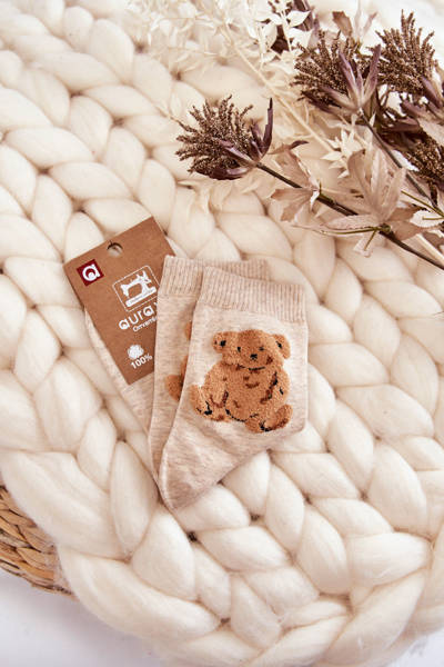 Women's Classic Cotton Socks With Teddy Bear Beige