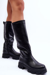 Women's Leather Officer Boots on a Flat Heel Black Nenet