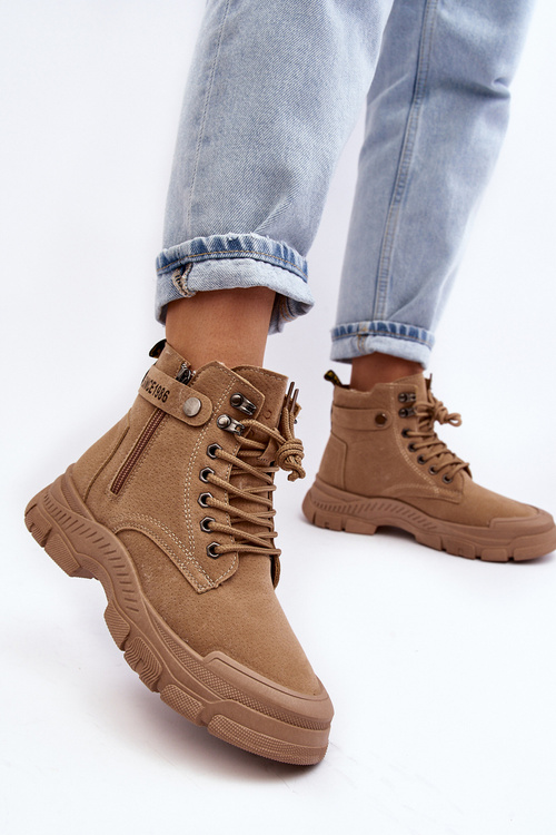 Women's Fleece-Lined Suede Trapper Boots Beige Jailina