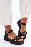 Women's Leather Sandals With Embellishment Black Emori