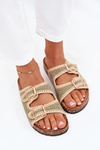 Crochet Women's Sandals With Golden Buckles Green Fenira