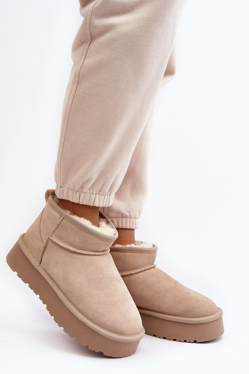 Stylish Low Suede Snow Boots Light Beige Nucca