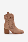 Openwork ankle boots with block heel made of eco suede zip closure dark beige Sevana