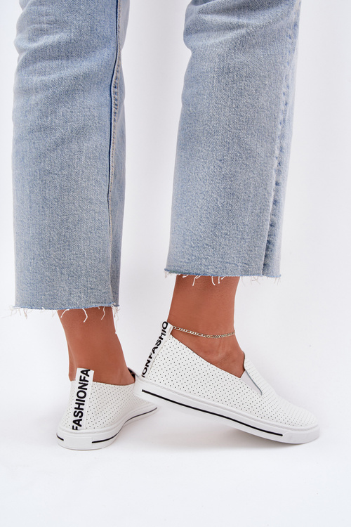 Slip On Eco Leather Women's Sneakers Sneakers With Text White Zalinne