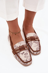 Patterned Loafers Women Shoes With Decorative Element Beige Brown Evelora