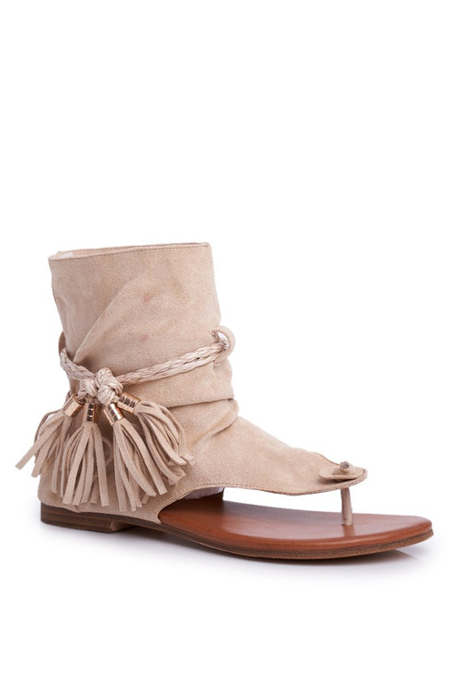 Damskie Sandałki Japonki Z Cholewką Beżowe SL1011 Madrit