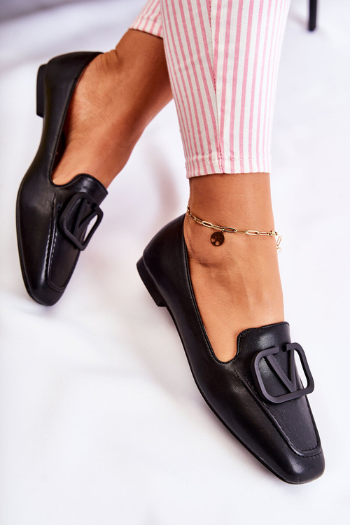 Leather Loafers Brogues With Ornament Black Hermosa