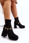 Botki Damskie Na Obcasie Łańcuszek Czarne Tiselo 168-500