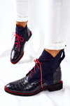 Leather Boots With A Aligator Pattern Navy Blue Bruselle