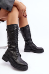 Women's mid-calf lace-up black combat boots Elavettsa