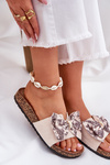 Ladies sandals with bow on cork platform beige Lisandrea