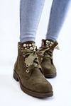 Suede insulated boots with a zipper with pearls Green Raiso