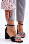Elegant High Heel Sandals With Crystals Black Cameron