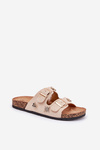 Women's Sandals On Cork Sole With Buckles And Clips Beige Efadelis