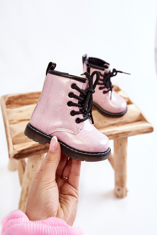 Kids Warmed Boots with Zipper Lacquered Pink Goopy