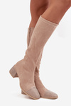 Women's Boots with Embellishment on Block Eco Suede Beige Ivanna