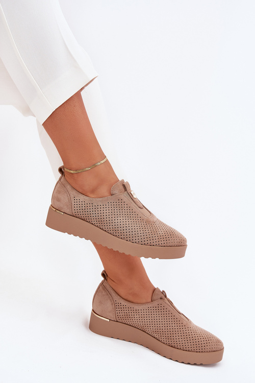 Damskie Eko Zamszowe Półbuty Na Platformie Ciemnobeżowe Aviara