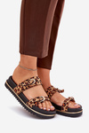 Women's leopard print platform sandals with straps and buckles brown Ziferte