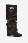 Women's Heeled Boots With Folded Shaft And Gold Detail Black Diorna