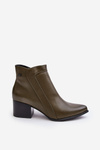 Leather Low Heel Boots Olive Cidi