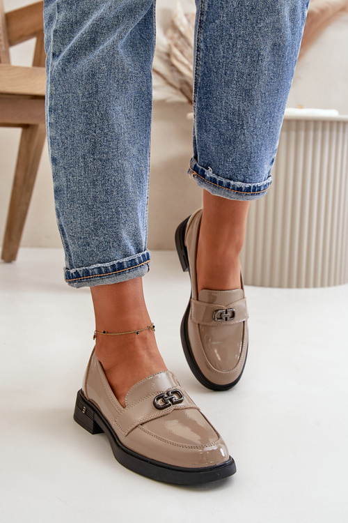 Mokasyny Damskie Skóra Naturalna Lakierowane Vinceza 58409 Khaki