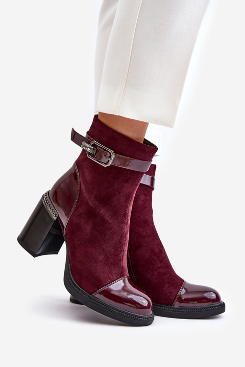 Women's Insulated Heeled Boots With Decorative Buckle MR880-085 Bordeaux D&A