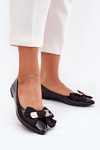 Glossy ballerinas with bow and gold brooch black Rivona