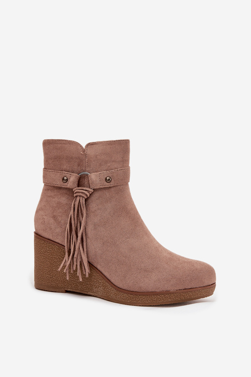 Insulated women's ankle boots with platform and fringes beige Olivarae