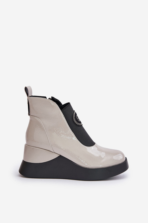 Leather Wedge Ankle Boots D&A MR880-137 Light Gray