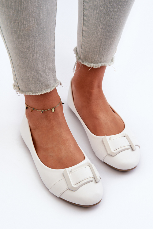 Ballerinas With Strap And Embellishment Eco Leather White Cadwenla
