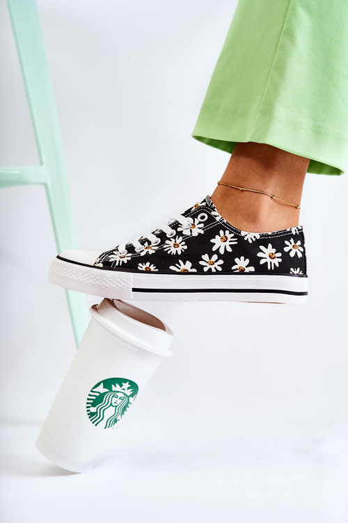 Women's Low Sneakers With Flowers Black Janey