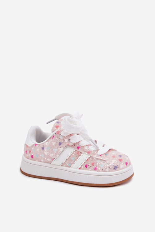 Shiny Girls Sports Shoes With Hearts Pink Tessina
