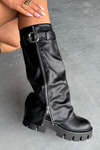 Insulated boots with turned collar buckle and silver zipper Black Armena