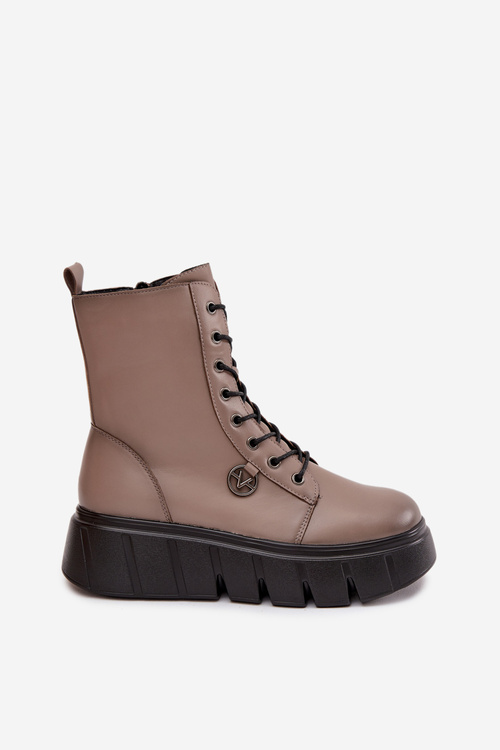 Women's Workery Boots on Platform with Lining Vinceza 58588 Dark Beige