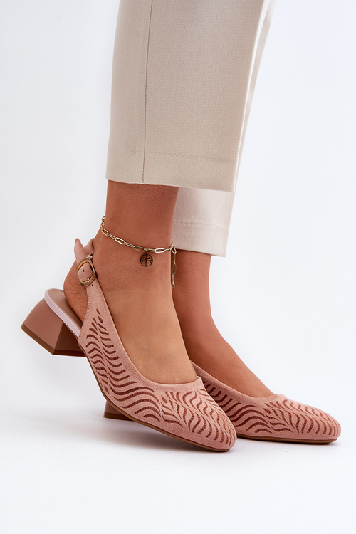 Pink Block Heel Court Shoes Gemifa