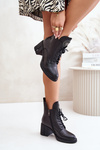 Insulated Ankle Boots On Chunky Heel Natural Leather Black Vinceza 66676