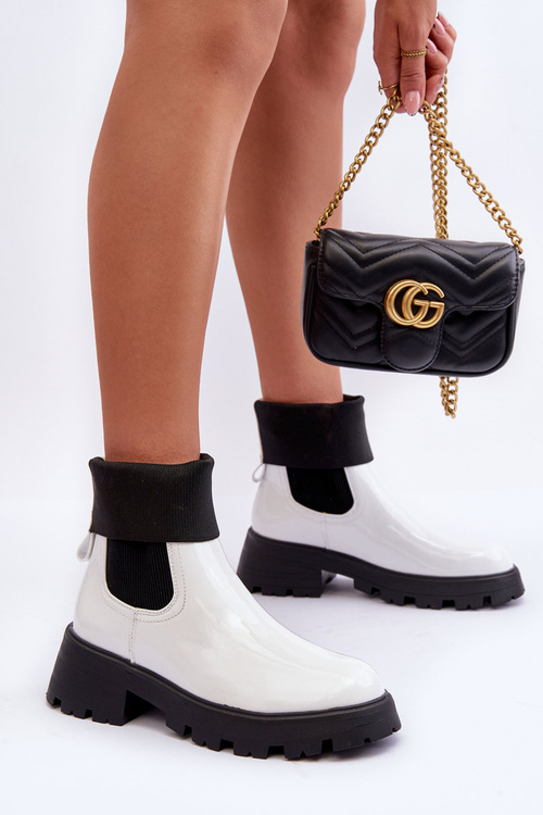 Women's Lacquered Ankle Boots White Pavo