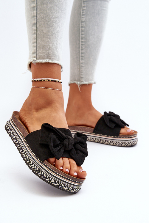 Women's Platform Sandals with Bow Black Evatria