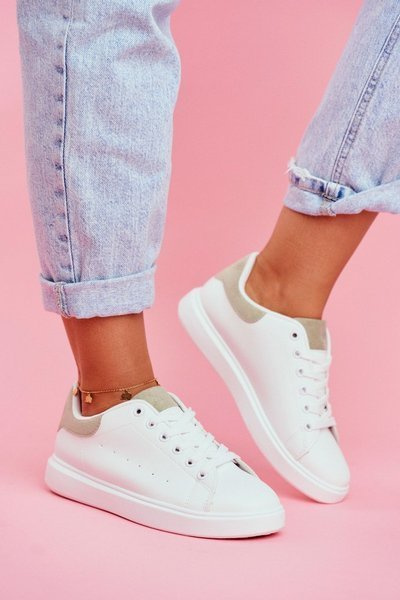 Sportowe Damskie Buty Białe z Zielonym Zapiętkiem Milly