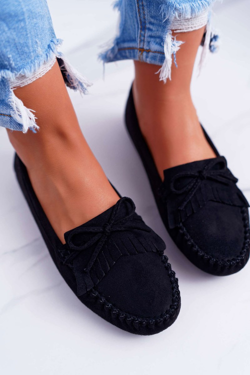 Women's Suede Moccasins Black Espanto